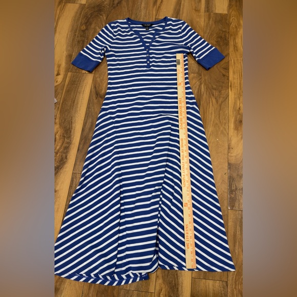 Lauren Ralph Lauren Striped Waffle-Knit Cotton Henley Dress Midi Blue White Sz M - Picture 10 of 10